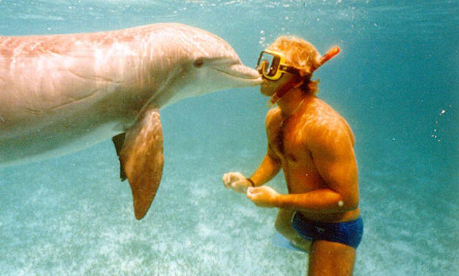 Dean Bernal and a wild bottlenose dolphin known as JoJo